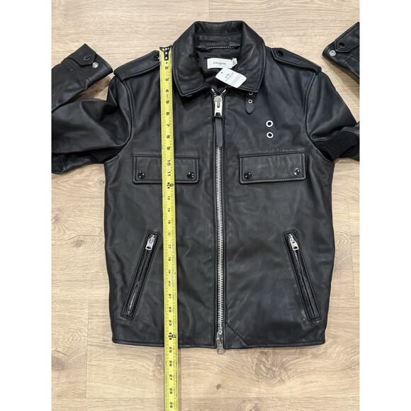 Coach 1941 $1,500 Black Leather Zip Officer Jacket Motorcycle 56969 Size 46 - Picture 7 of 10